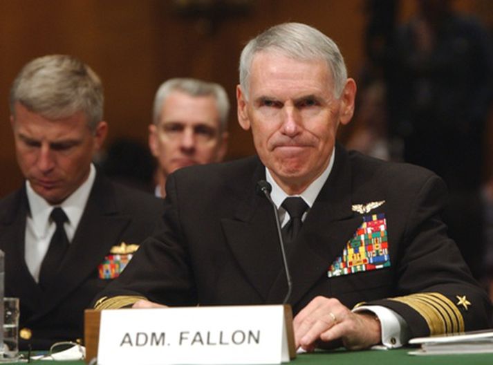 Willam Fallon aðmíráll er sagður á öndverðum meiði við Bush um stefnu í málefnum Írans.