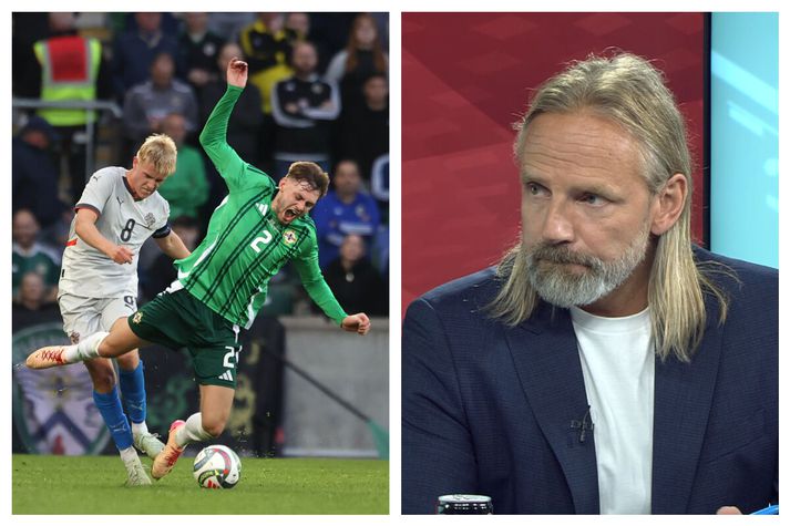 Fyrirliðinn Hákon Arnar Haraldsson brýtur af sér í leik kvöldsins og Lárus Orri horfir á.