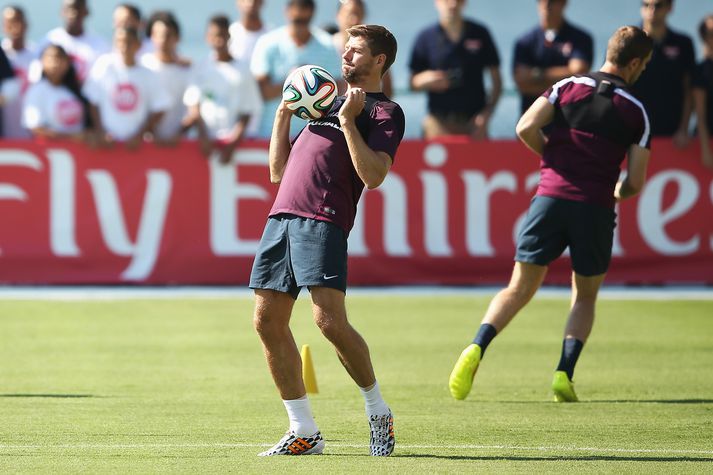 Steven Gerrard á æfingu með enska landsliðinu.