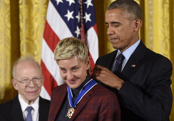 Ellen De Generes og Barack Obama.