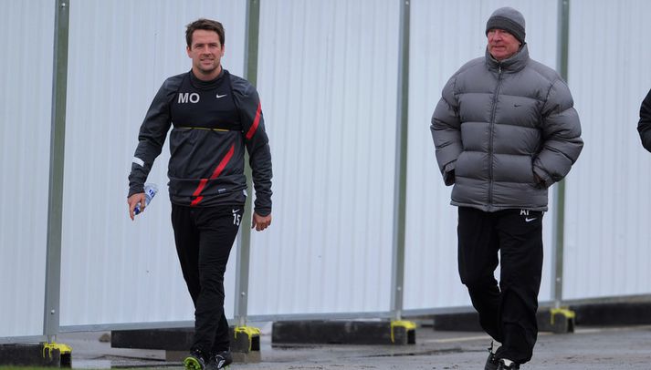 Michael Owen og Sir Alex Ferguson á æfingu í síðustu viku.