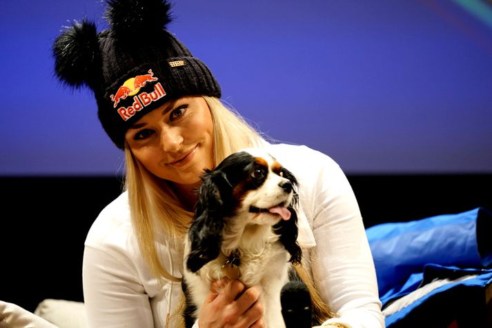 Lindsey Vonn og hundurinn hennar Lucy.