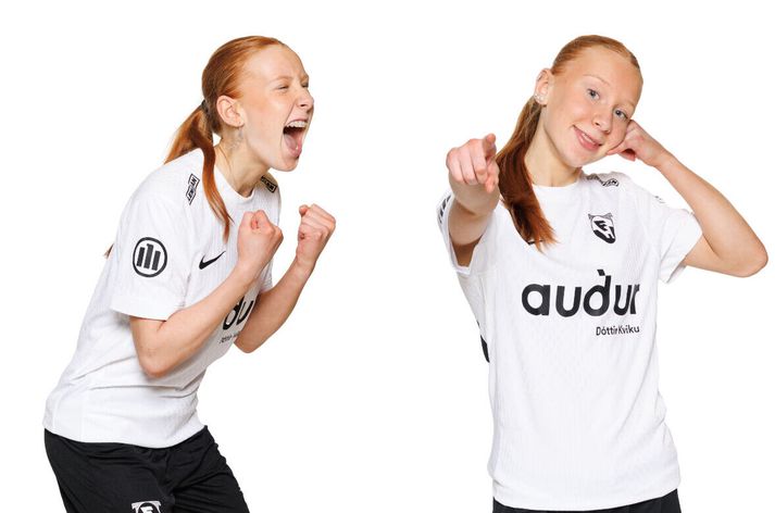 Það er ekki aðuvelt að þekkja tvíburasysturnar í sundur. Þær bjuggu til gott mark fyrir FH í gærkvöld og voru nálægt því að búa til annað.