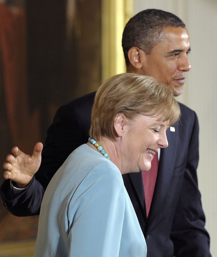 Angela Merkel og Barack Obama á góðri stund.