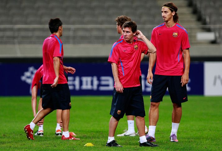 Lionel Messi og Zlatan Ibrahimovic voru liðsfélagar hjá Barcelona.