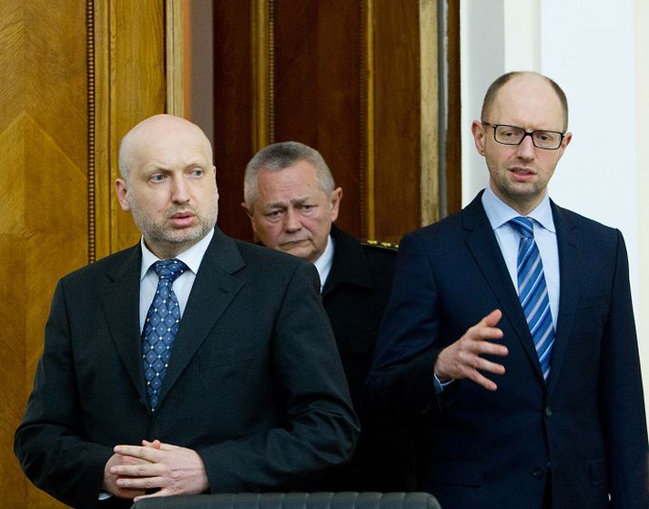 Olexander Turchynov, forseti Úkraínu, og Arseniy Yatsenyuk, forsætisráðherra.