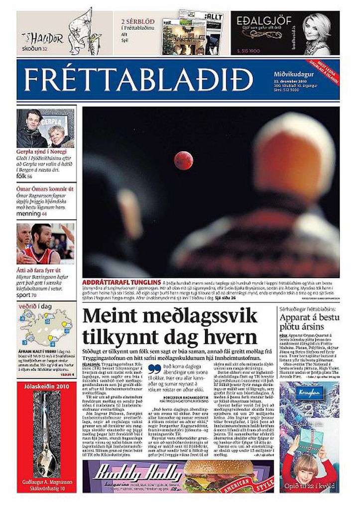 Þessi fallega mynd prýddi forsíðu Fréttablaðsins en hún var valin besta myndin í ljósmyndasamkeppni blaðsins í desember 2010.