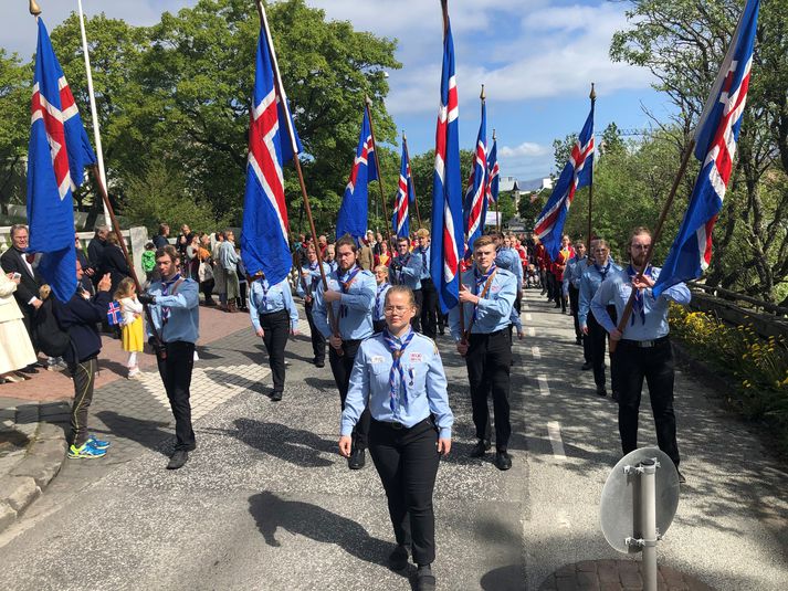 Frá hátíðarhöldum í dag.