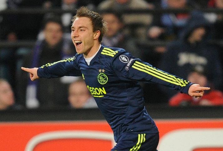 Christian Eriksen fagnar marki í leik með Ajax á síðustu leiktíð.