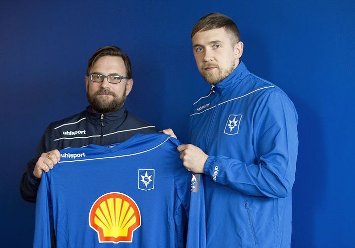 Gunnar Nielsen leikur með Stjörnunni í sumar. Hér er hann með þjálfara Garðabæjarliðsins, Rúnari Páli Sigmundssyni. 