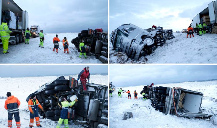 Löndun fer fram á Vesturlandsvegi og mun standa eitthvað fram eftir degi.