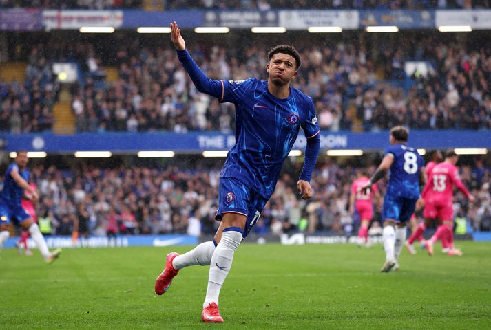 Jadon Sancho fagnar jöfnunarmarki sínu gegn Ipswich Town.