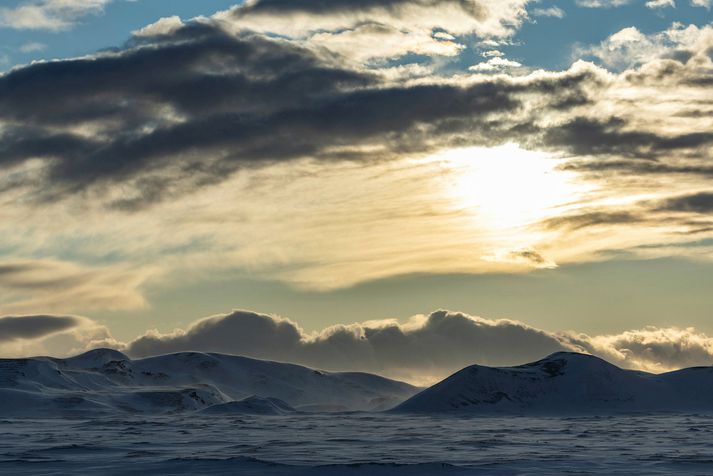 Hellisheiði í vetrarbúningi.