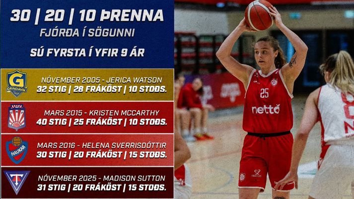 Maddie Sutton er aðeins fjórði leikmaðurinn í sögu úrvalsdeildarinnar til að ná þessum einstaka árangri