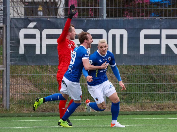 Jannik Holmsgaard skoraði sigurmark Fram í leiknum. 