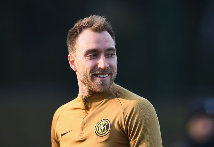 Eriksen á æfingu með Inter í dag.