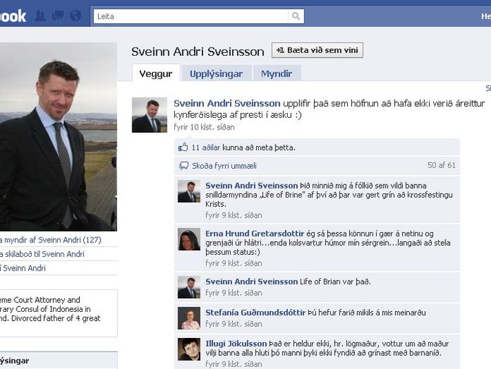 Sveinn Andri segir að Facebook-siðan hans sé ekki fyrir teprukerlingar og þá sem séu uppfullir af vandlætingu og skinhelgi.