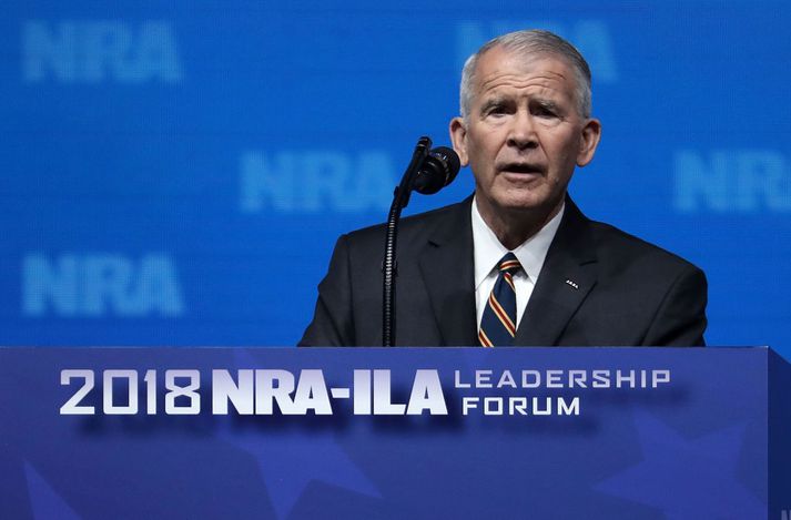 Oliver North á ársþingi NRA um helgina.