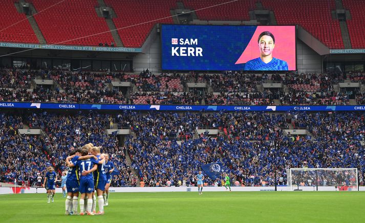 Samantha Kerr skoraði markið sem tryggði Chelsea sigurinn.