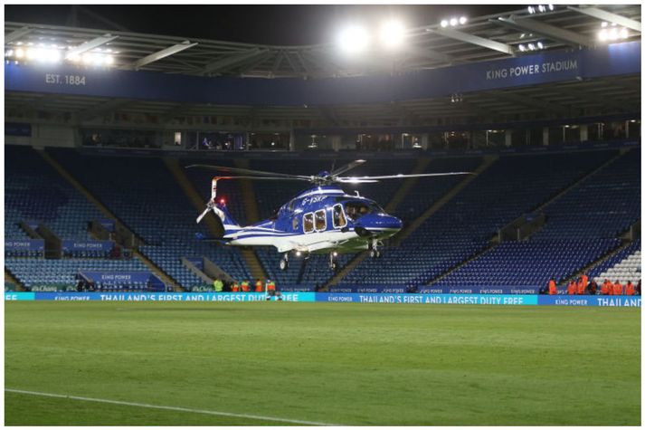 Stundin þegar að þyrlan tók á loft frá King Power leikvanginum í Leicester