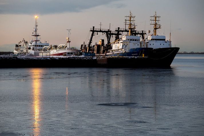 Togarinn Regina C liggur við höfn í Hafnarfirði.