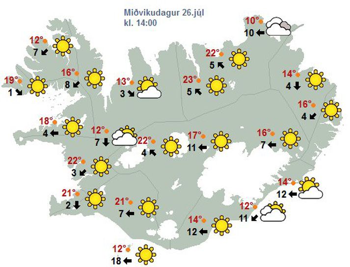 Spákort miðvikudagsins lítur bara alveg ágætlega út.