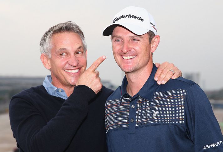 Gary Lineker með kylfingnum Justin Rose.