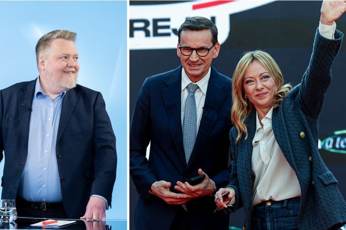 Sigmundur Davíð Gunnlaugsson, formaður Miðflokksins, Mateusz Morawiecki, fyrrverandi forsætisráðherra Póllands fyrir hönd Laga og reglu, og Georgia Meloni, forsætisráðherra Ítalíu fyrir hönd Bræðra Ítalíu.