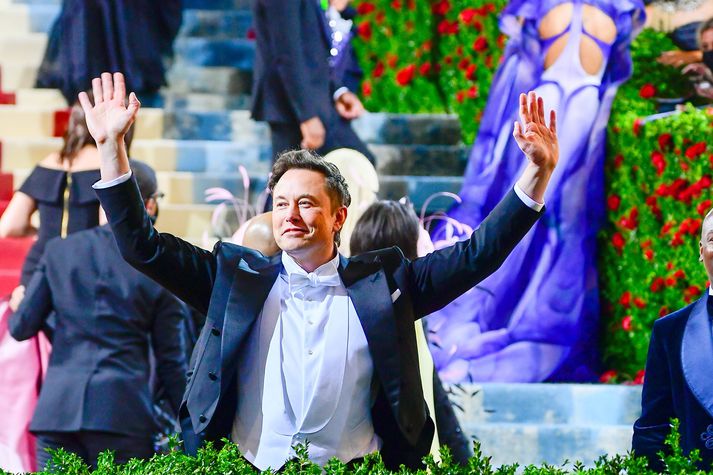 Elon Musk á Met Gala í New York á mánudag.