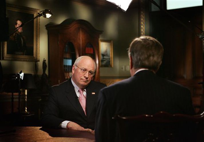Dick Cheney, varaforseti Bandaríkjanna, í viðtali við Brit Hume, fréttamann Fox-sjónvarpsstöðvarinnar, í gær.