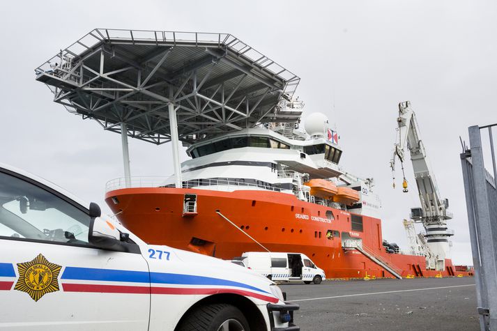 Skipinu Seabed Constructor, sem leigt var til fjársjóðsleitarinnar í Minden í apríl, var vísað til hafnar í Reykjavík í sama mánuði. Fréttablaðið/Eyþór