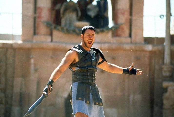 Russell Crowe var stórkostlegur í hlutverki sínu sem skylmingaþrællinn Maximus í myndinni frá 2000.