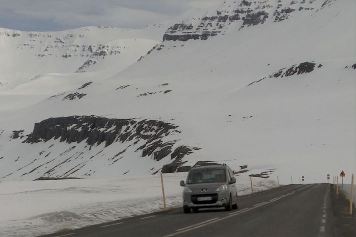 Frá þjóðveginum yfir Fjarðarheiði. Hæsti hluti vegarins er í 620 metra hæð yfir sjávarmáli.