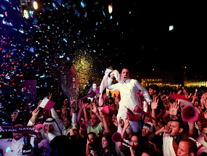 Katarmenn fögnuðu vel þegar þeir fengu HM 2022.