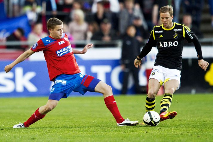 Alfreð Finnbogason í leik með Helsingborg fyrir áratug. Hann gæti snúið aftur í sænska boltann.