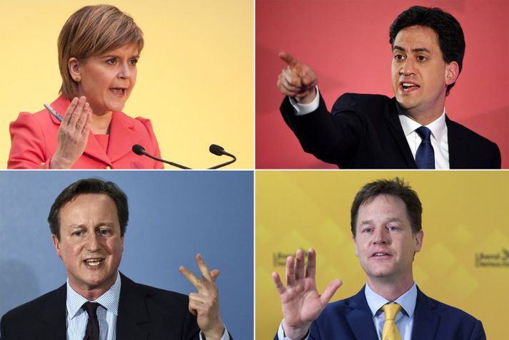 Nicola Sturgeon, Ed MIliband, David Cameron og Nick Clegg.