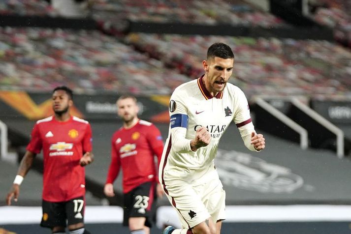 Lorenzo Pellegrini skoraði á móti Manchester United á Old Trafford í undanúrslitaleik Evrópudeildarinnar.