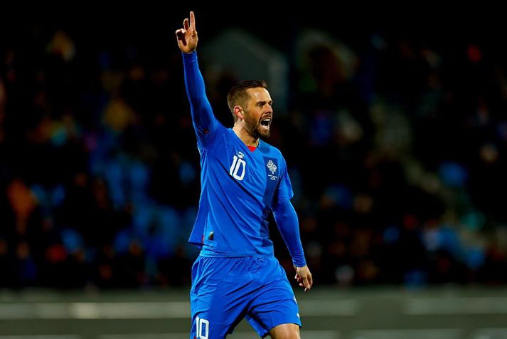 Gylfi Þór Sigurðsson í leiknum á móti Lúxemborg.