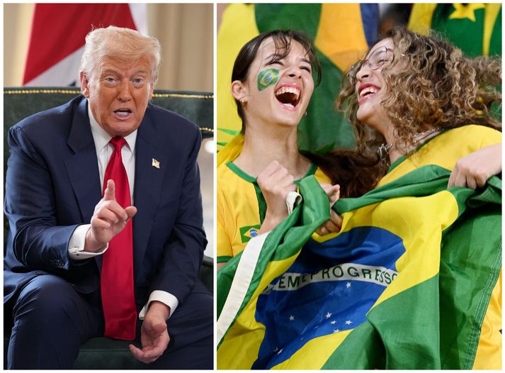 Donald Trump Bandaríkjaforseti og stuðningsmenn brasilíska landsliðsins.