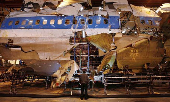 Flak farþegaþotu Pan Am sem fórst yfir Lockerbie fyrir rúmum tveimur áratugum. Því var púslað saman eins og hægt var við rannsókn málsins.