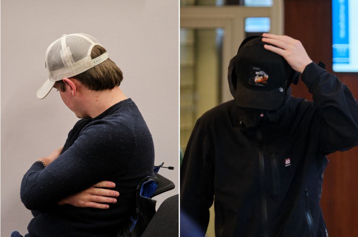 Skipverjarnir tveir mættu fyrir dóm í gegnum fjarfundarbúnað í dag, en á þriðjudag voru þeir viðstaddir þinghaldið þar sem þeir leituðust við að hylja andlit sín.