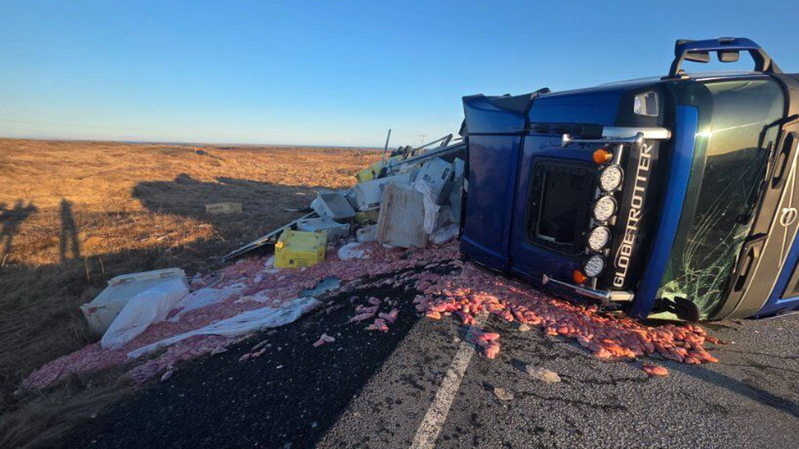 Fiskflutningabíll valt á Þorlákshafnarvegi