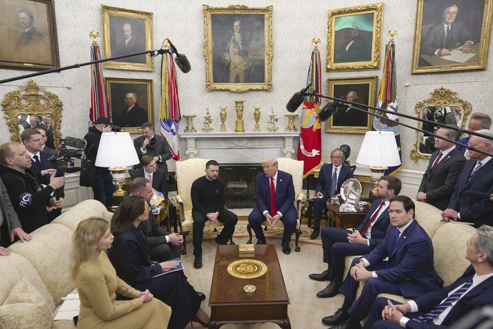 Frá fundi Vólódímírs Selenskí og Donalds Trump í Hvíta húsinu í febrúar. Þar sauð upp úr milli forsetanna.