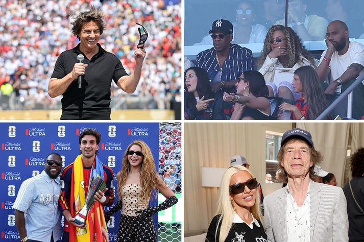 Tom Cruise, Jaÿ Z, Beyoncé, Shakira, Kevin Hart, Shakira, Christina Aguilera og Mick Jagger voru meðal stjarnanna á leiknum í gær.