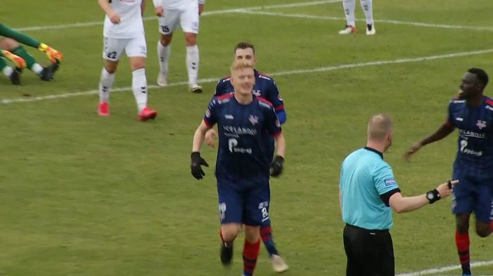 Hér sjást leikmenn Vestra fagna einu marka sinna í 3-1 útisigri gegn ÍBV í sumar. 