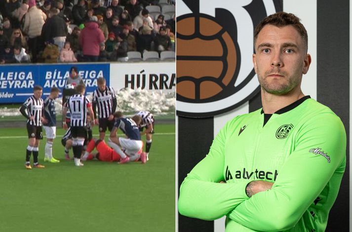 Arnar Freyr Ólafsson, markvörður KR bíður nú svara varðandi það hvort hann þurfi í aðgerð eftir að hafa slitið sin í hné í leik með KR um helgina.