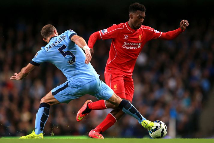 Daniel Sturridge hjá Liverpool og Pablo Zabaleta hjá Man City.