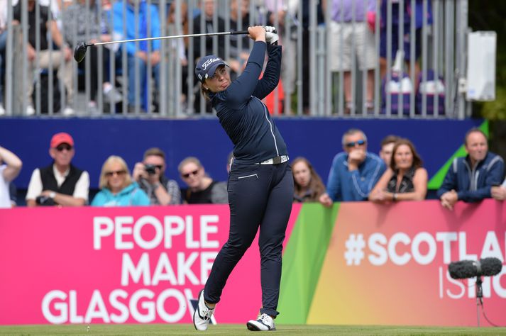 Valdís Þóra var einnig liðtæk í fótbolta á sínum yngri árum. Hún sér þó eflaust ekki eftir því að hafa valið golf.