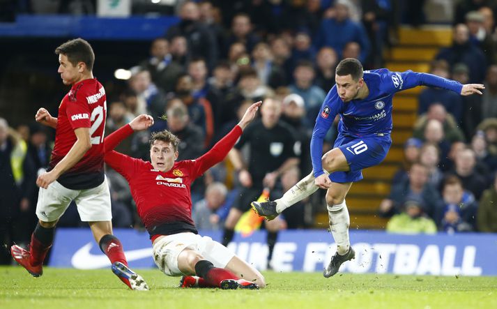 Eden Hazard og félagar í Chelsea unnu Manchester United í bikarúrslitaleiknum 2018. Leikurinn verður sýndur á Stöð 2 Sport 3 í dag.