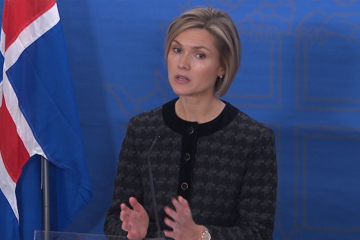 Kristrún Frostadóttir forsætisráðherra á kynningarfundinum í dag um samgönguáætlun.